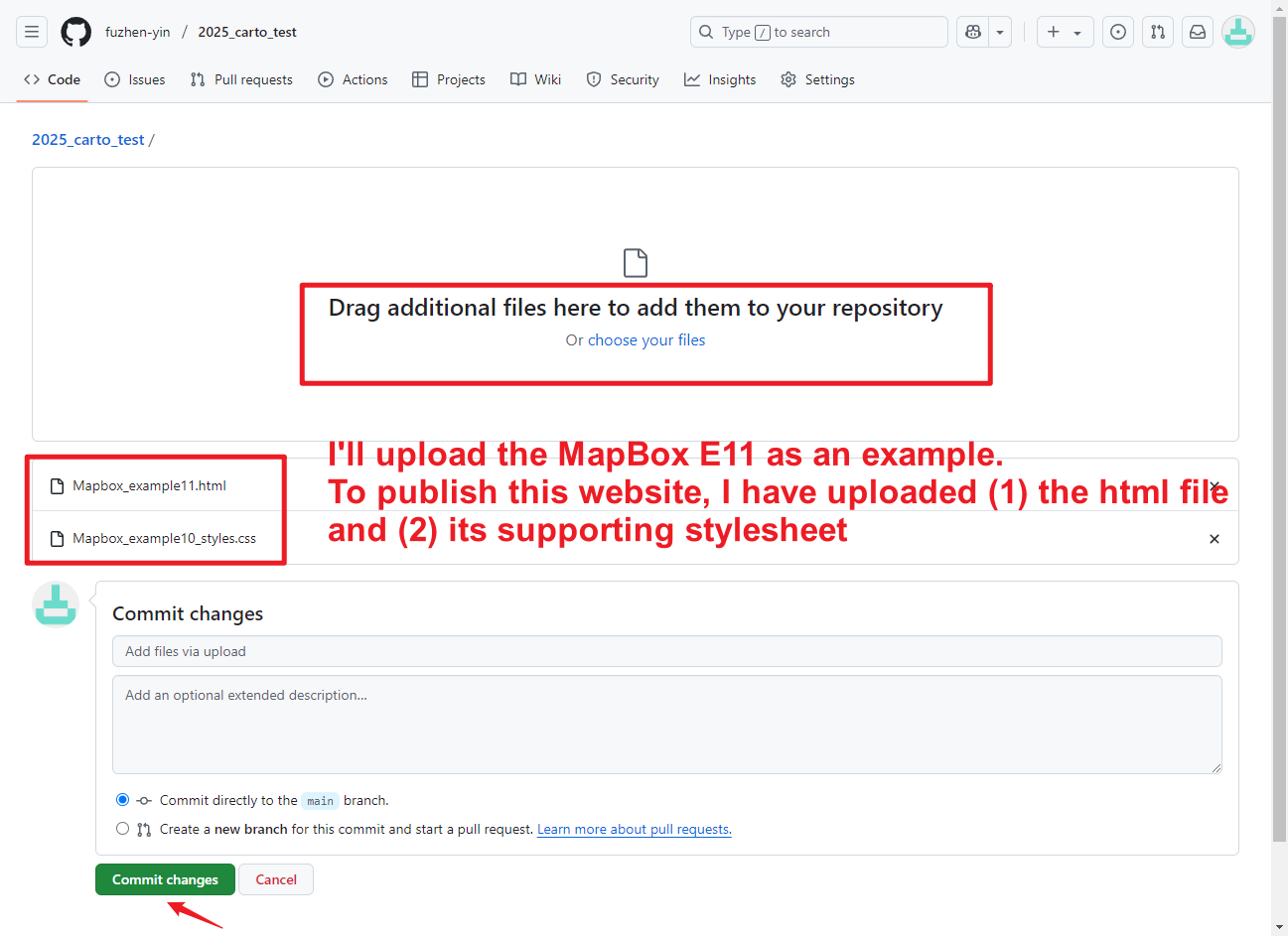 Figure 1.10: Upload files & commit changes