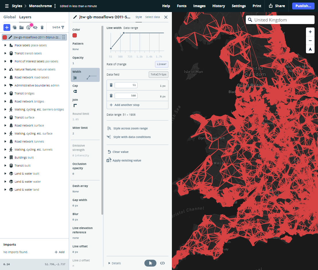 Figure 5.12: Map Box - Changing Line Width & Opacity