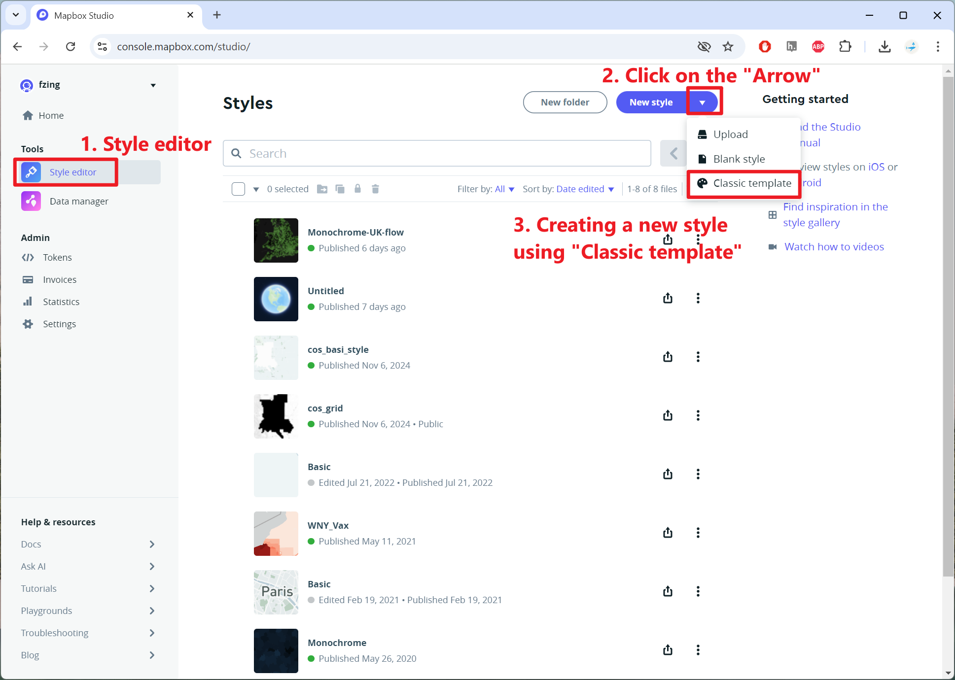 Figure 6.X: Map Box - Create a new mapping style