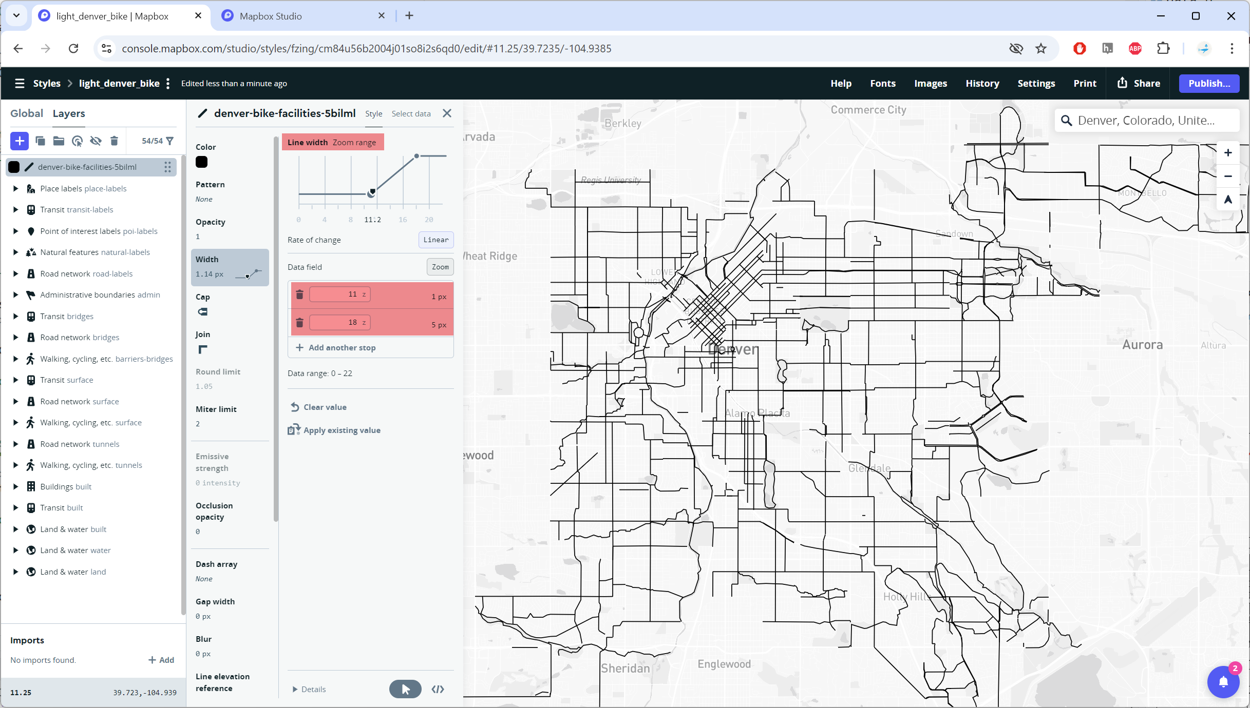 Figure 6.X: style the Denver Bike Facilities: Line Width