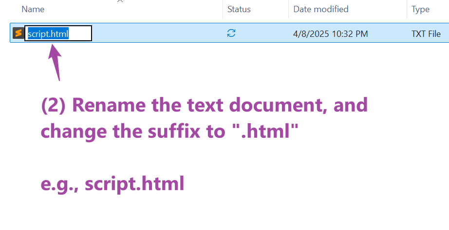 Figure 7.1: Creating a blank .html file (2): change the suffix from ‘.txt’ to ‘.html’
