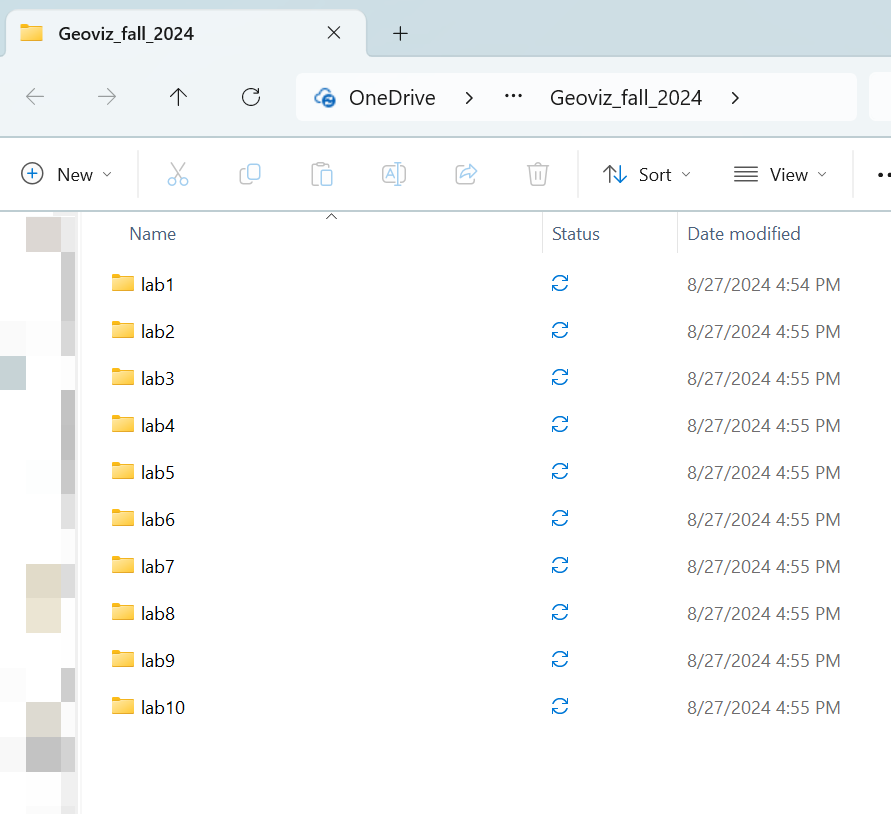 Figure 1.1: Creating a course folder and a series of sub-folders for labs