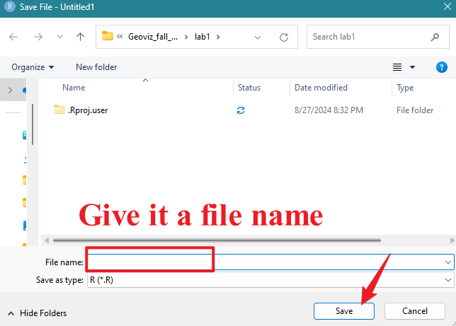 Figure 1.5: Save script to folder “lab1”
