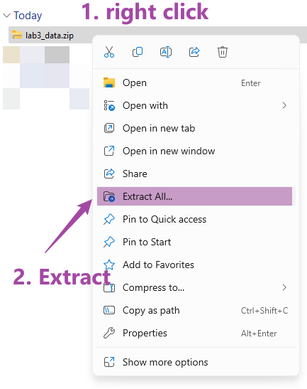 Figure 3.3: Extract files from “lab3_data.zip” .