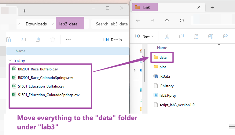 Figure 3.4: Move files to “data” folder under “lab3”.